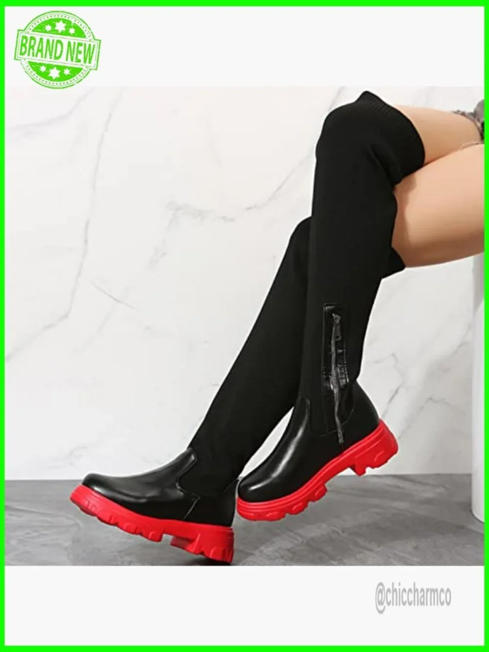 Over the Knee Thigh High Chunky Heel Boots Side Zip Platform Bootie